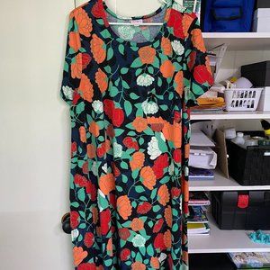 LulaRoe Carly 3XL Black Navy Coral Red White Dress